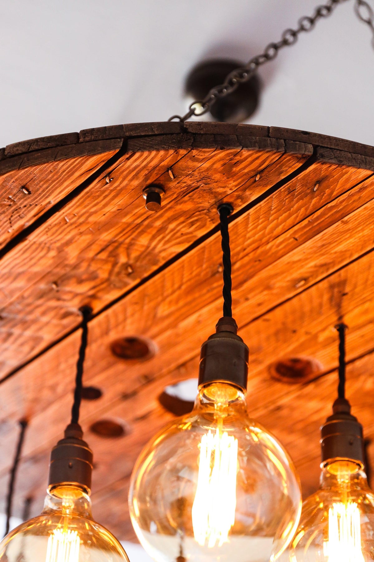 Cable Reel Cluster Chandelier | Rustic Stairwell & High Ceiling Lighting UK