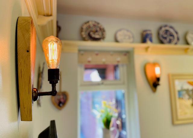 Heart Wooden Wall Light | Rustic Romantic Bedroom & Feature Lighting UK