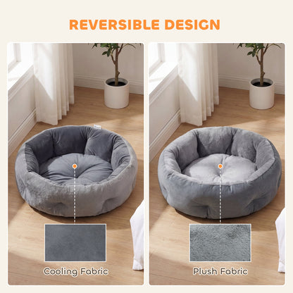 PawHut Cat Bed, Reversible Dog Pet Bed for Indoor Cats and Small Dogs, Round Bed with Supportive Bolster, Dark Grey