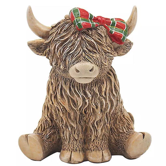 Happy Highland Cow Ornament Wearing A Tartan Bow LP73654