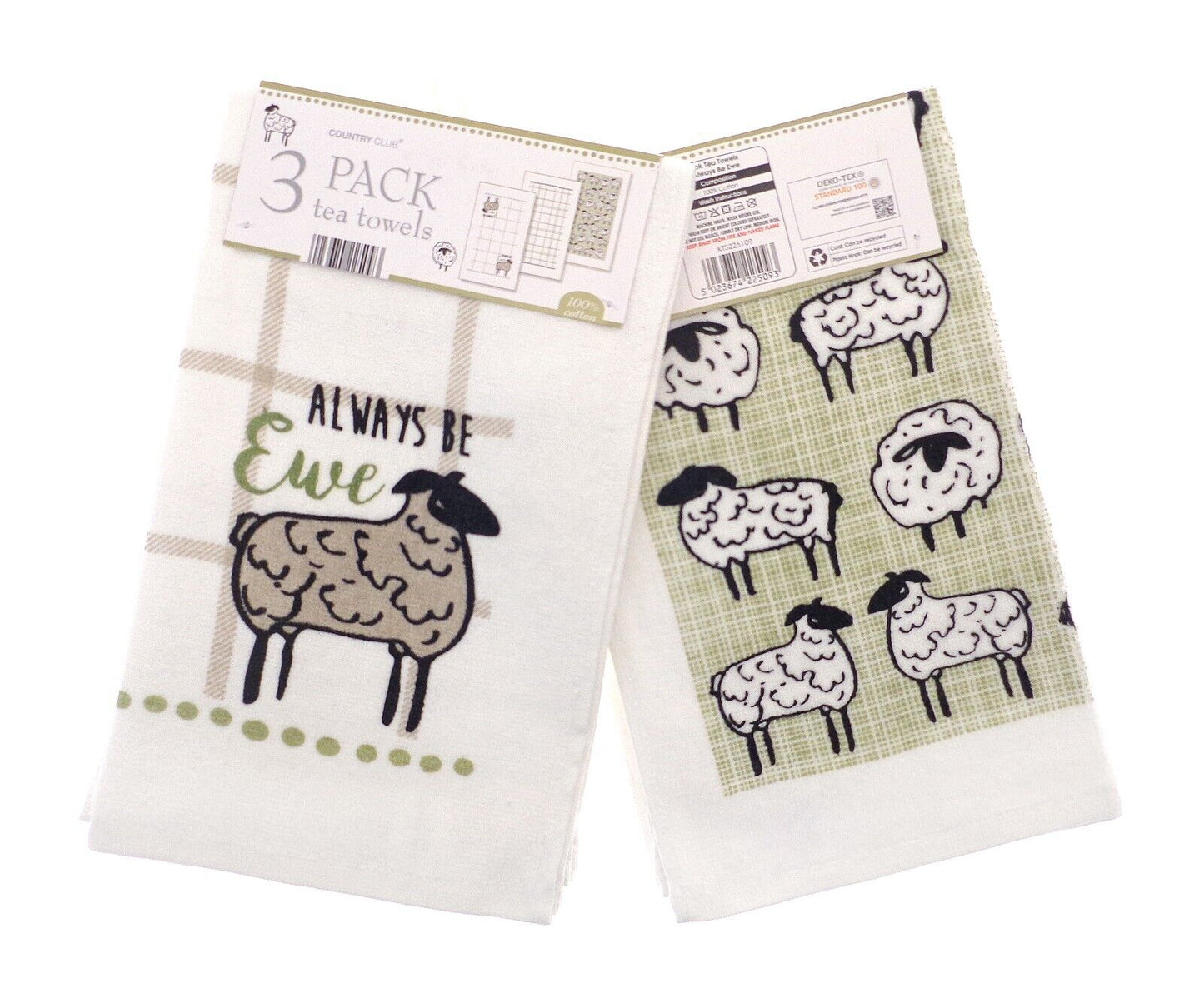 Always be Ewe 3 Pack of Tea Towels 100% Cotton