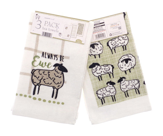 Always be Ewe 3 Pack of Tea Towels 100% Cotton