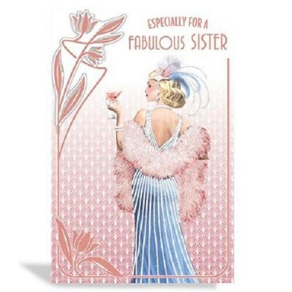 Art Deco - Fabulous Sister - Foiled & Glittered Birthday Card