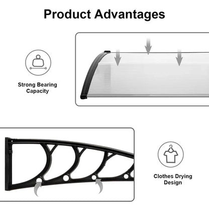 Door Canopy Awning Shelter Front Back Porch Outdoor Shade Patio Roof Rain Cover 120*80cm