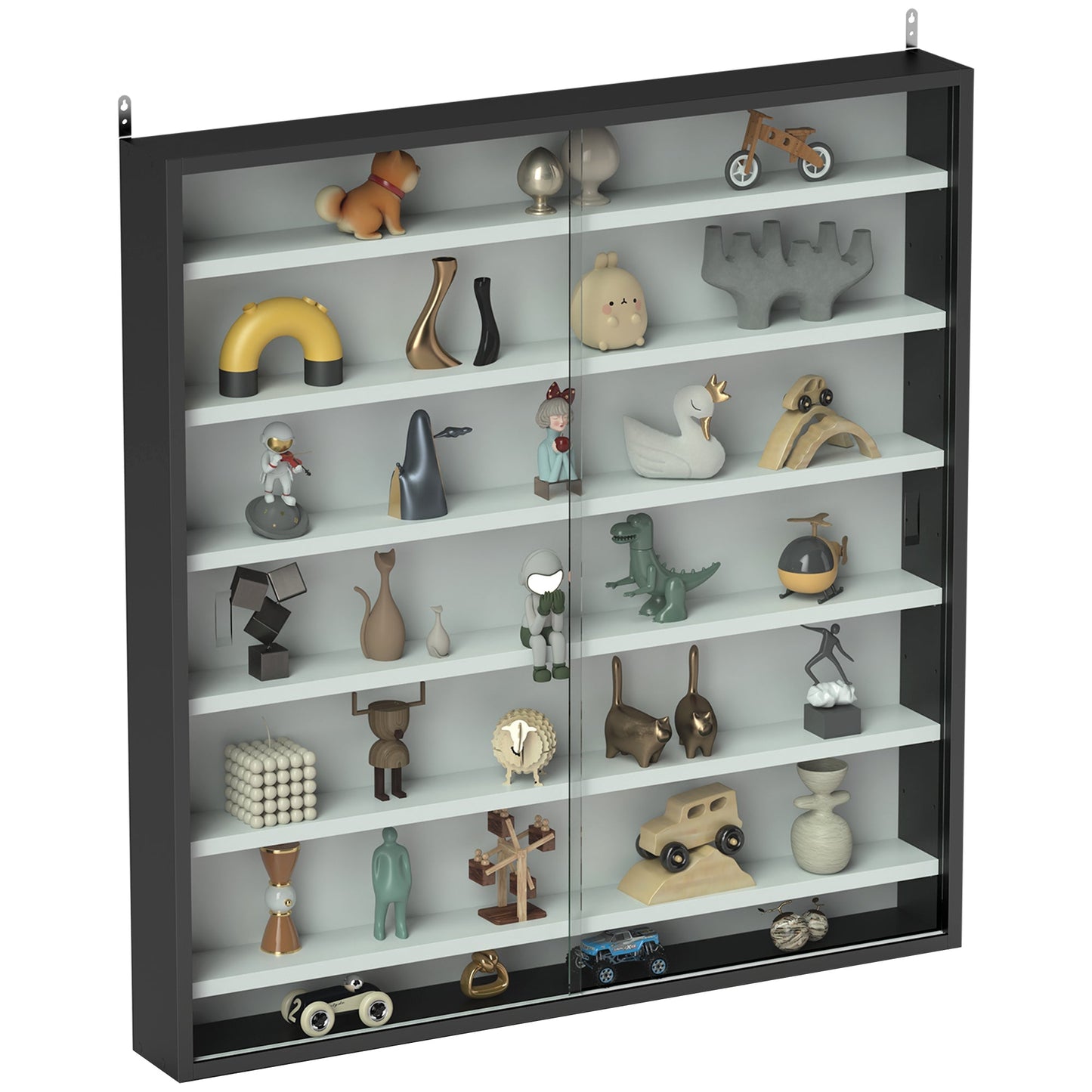 HOMCOM Six Shelf Display Cabinet, with Glass Doors - Black and White