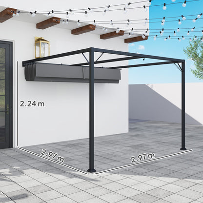Outsunny 3 x 3(m) Outdoor Pergola with Retractable Canopy - Grey