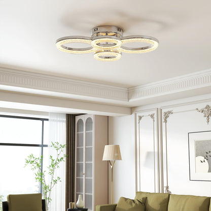 HOMCOM LED Ceiling Light, Modern Dimmable 4 Rings Ceiling Lamp with Wall Switch, 40W 4350lm Flush Mount Ceiling Light with 3500K/4500K/6000K Colour Temperatures for Living Room, Bedroom, Silver Tone