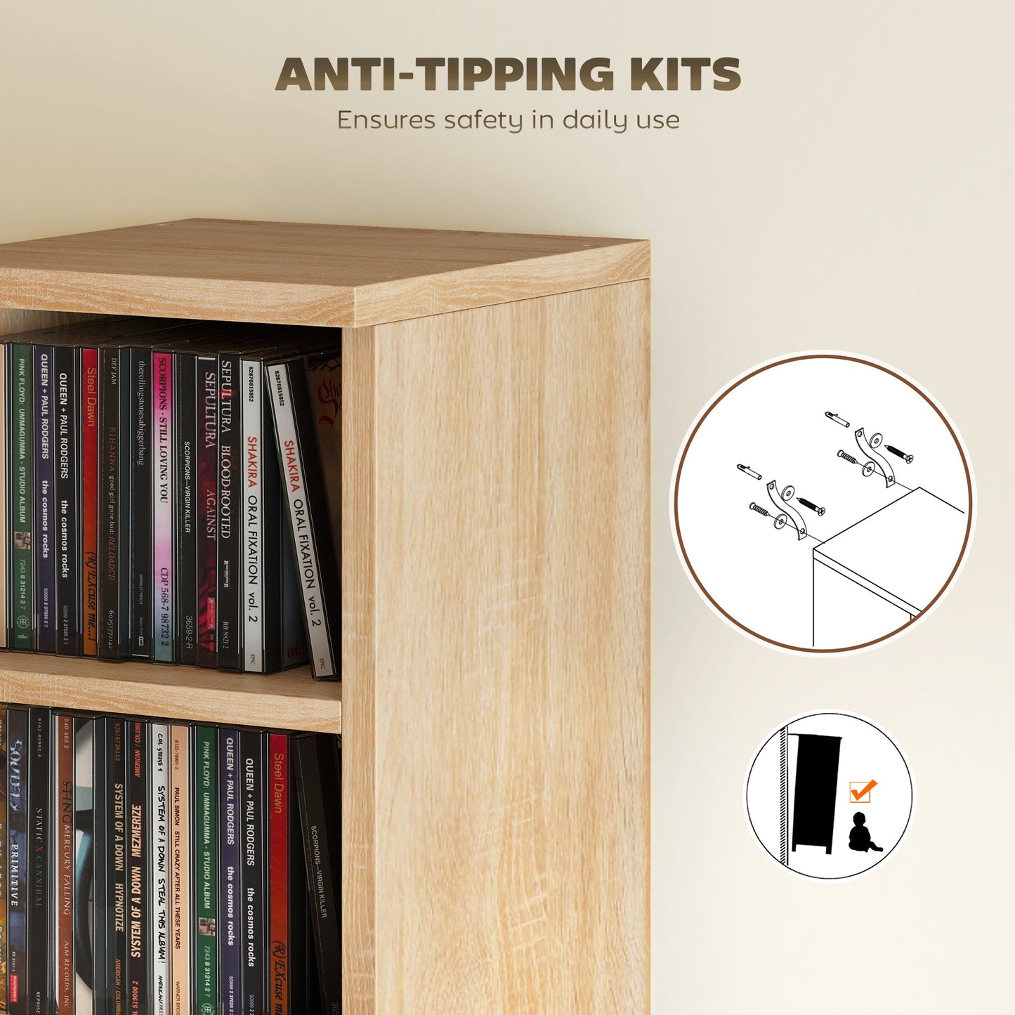 HOMCOM Set of 2 CD Media Display Shelf Unit Tower Rack with Adjustable Shelves, Oak