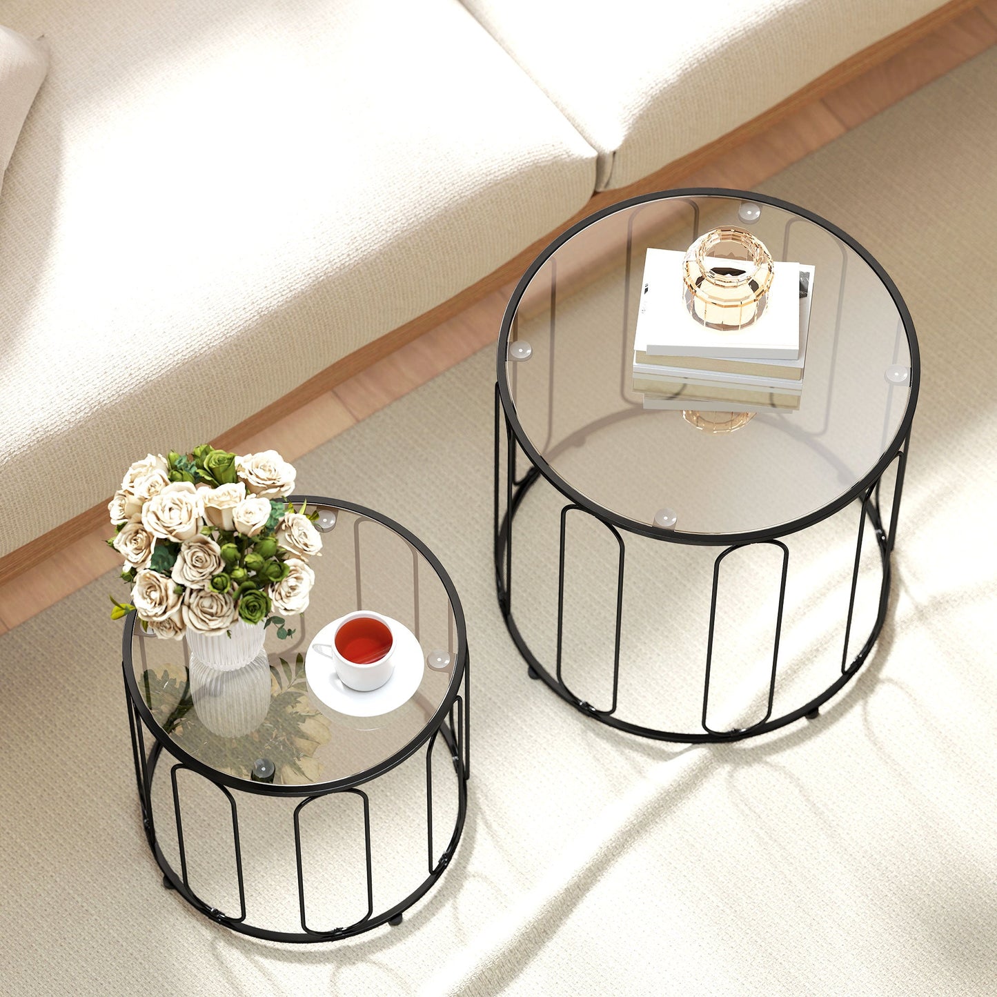 HOMCOM Elliptical Cut-Out Nesting Tables - Black
