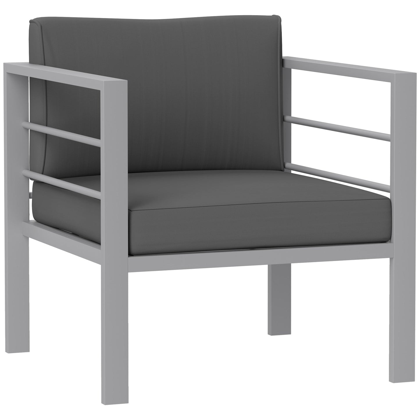 Outsunny Patio Furniture Aluminium Armchair, All-Weather Outdoor Single Sofa, Metal Frame Outdoor Chair with Cushions for Garden, Balcony, Charcoal Grey