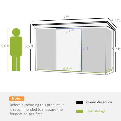 Outsunny 7 x 4ft Galvanised Steel Garden Shed, with Foundation Kit - Green