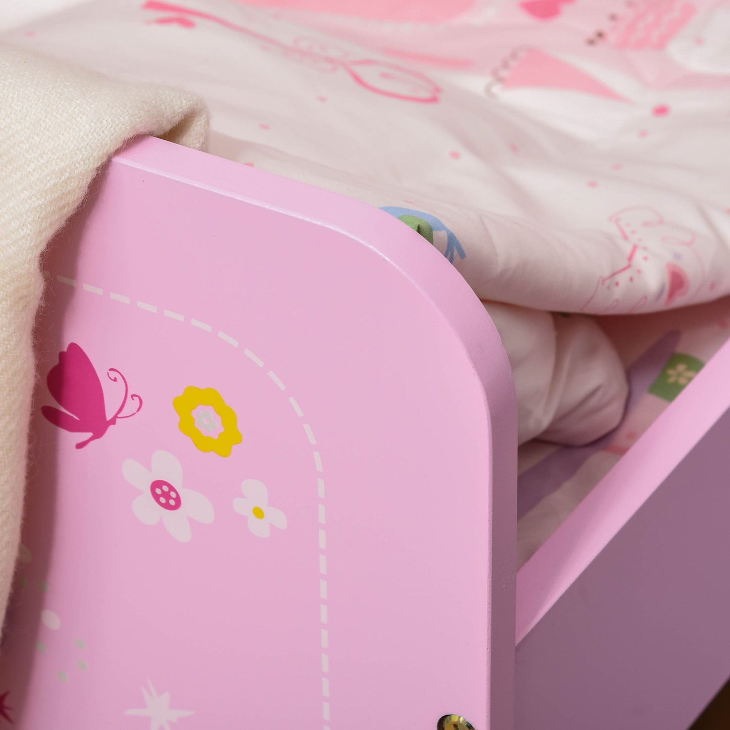 HOMCOM Kids Bed Princess Castle Theme w/ Side Rails Slats Home Furniture for 3 - 6 Yrs Pink 143 x 73 x 60 cm