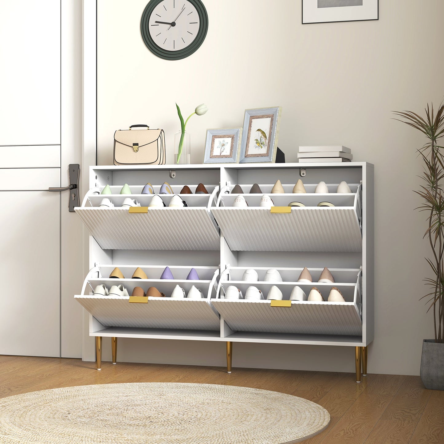HOMCOM Narrow Shoe Cabinet with 4 Flip Drawers - White