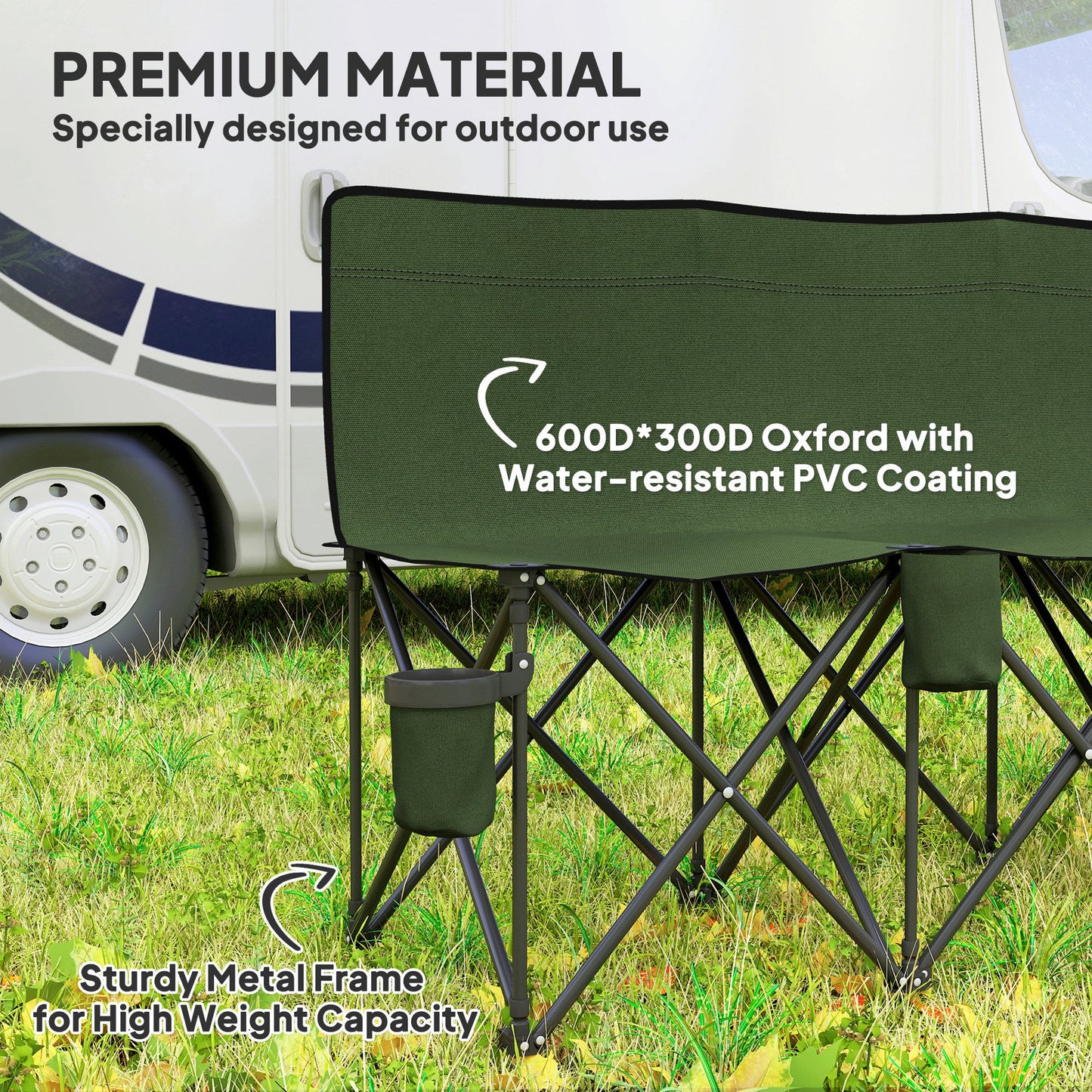 Outsunny 6 Seater Folding Camping Chair with Cup Holder & Carry Bag - Green