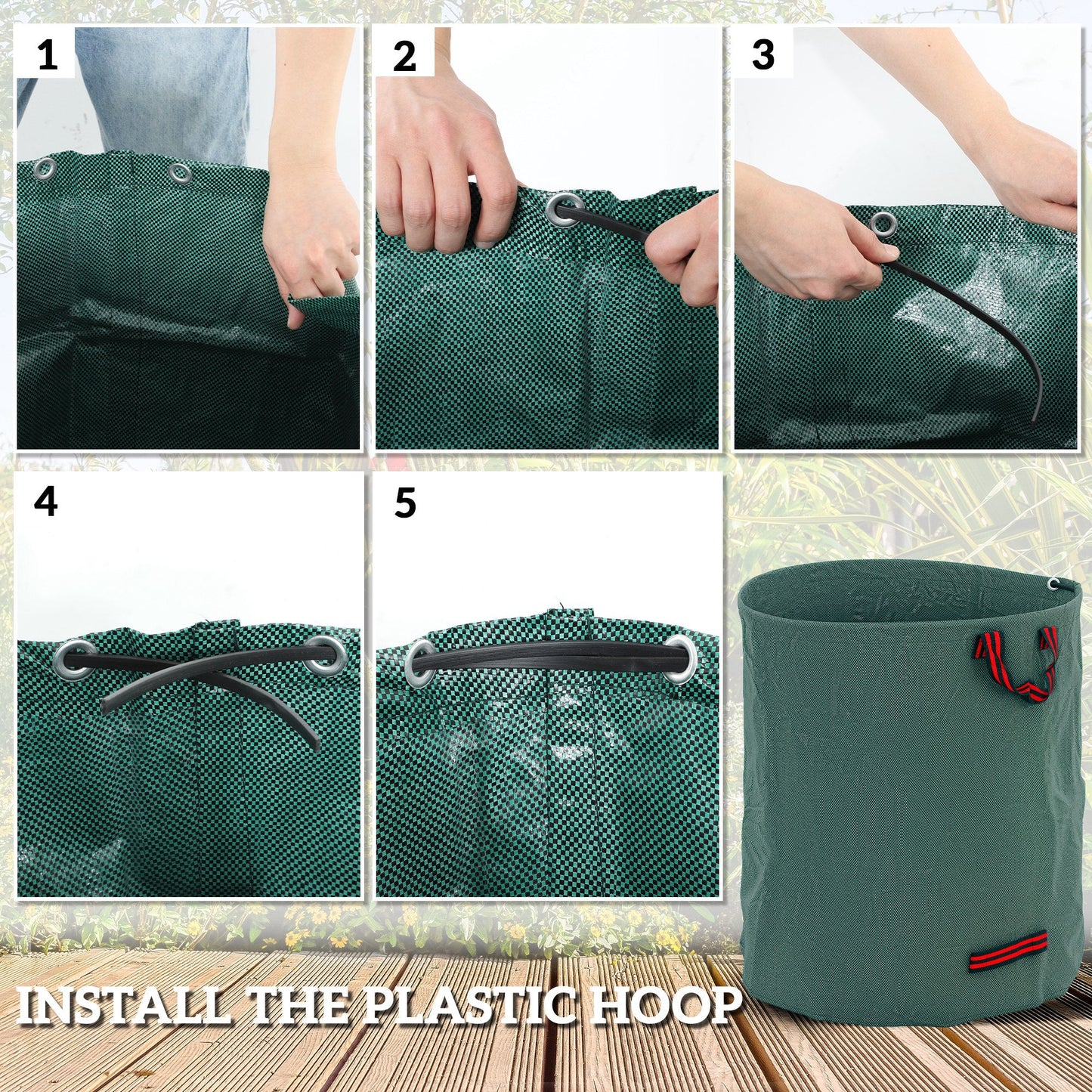 Outsunny Garden Waste Bags, 272L x 3 Heavy Duty Garden Bags, Foldable and Reusable Garden Sacks with Handles for Collecting Garden Waste, Plant waste grass and Leaves, Green