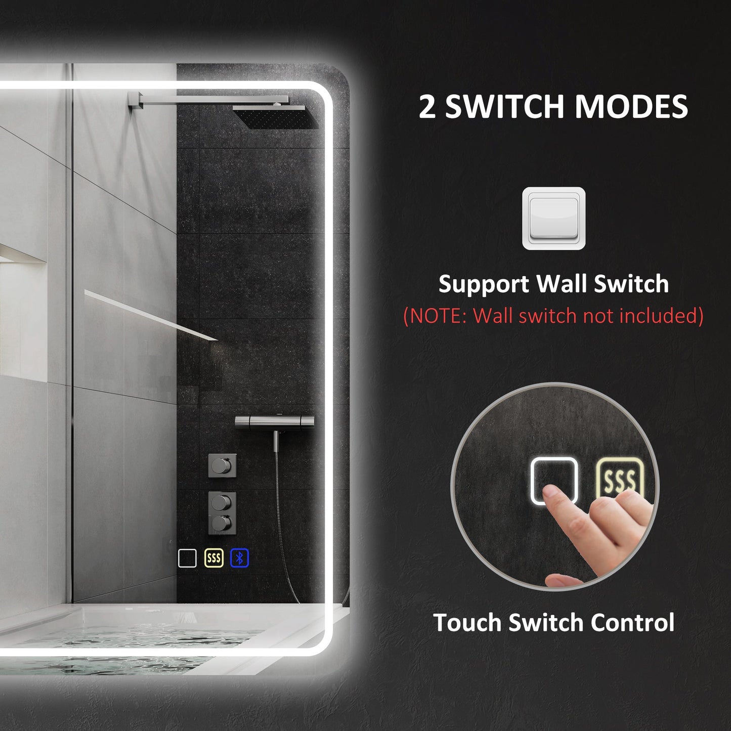 HOMCOM 50 x 70 cm Bluetooth LED Bathroom Mirror with Anti-Fog - Silver Tone