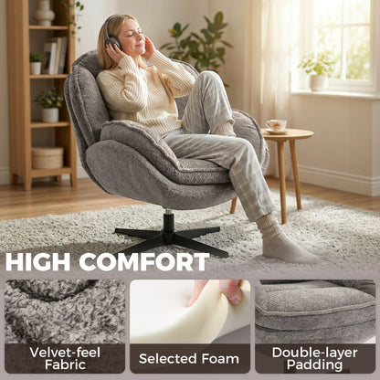 HOMCOM Modern Wingback Accent Chair, Velvet Armchair with Four-Star Base, S-Springs, Swivel, Grey