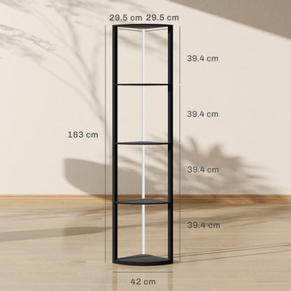HOMCOM RGB LED Floor Lamp with Shelves, 5-Tier Dimmable Standing Lamp with Adjustable Brightness and Remote Control, Modern Corner Display Shelf Unit for Living Room Bedroom Office, Black