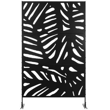 Outsunny Freestanding Outdoor Privacy Screen, Decorative Metal Garden Divider with Stand for Deck, Pool, 48" x 78" Black