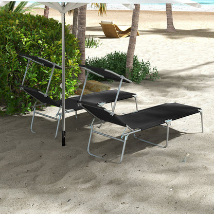 Outsunny Foldable Sun Lounger Set of 2 with Sun Shade & Adjustable Backrest - Black