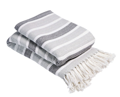 Stripe Handwoven Pure Cotton Throw Blanket with Tassells Eco-Friendly Perfect for Sofa Bed and Home Decor Available in Multiple Sizes and Calming Colours by OLIVIA ROCCO
