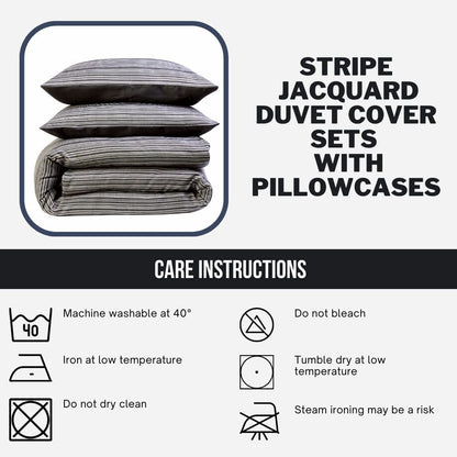 Stripe Jacquard Reversible Cotton Blend Duvet Cover Set with Pillowcases Luxurious Eco-Friendly Bedding for Master and Guest Bedrooms Multiple Sizes and Colours by OLIVIA ROCCO