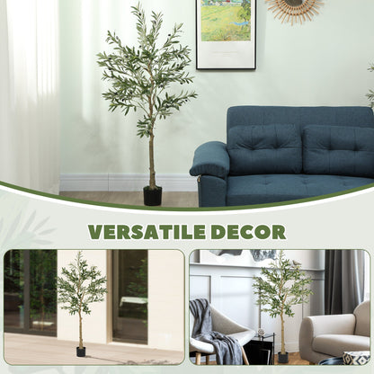 HOMCOM 5ft/ 150cm Decorative Artificial Plant, Silk Olive Tree with 720 Leaves and 32 Olive Fruits in Pot, Fake Plant for Home, Office, Living Room, Indoor Decor