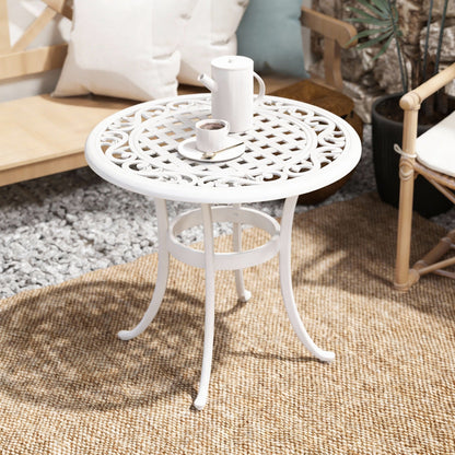 Outsunny 60 cm Round Garden Table, Cast Aluminium Outdoor Patio Table, White