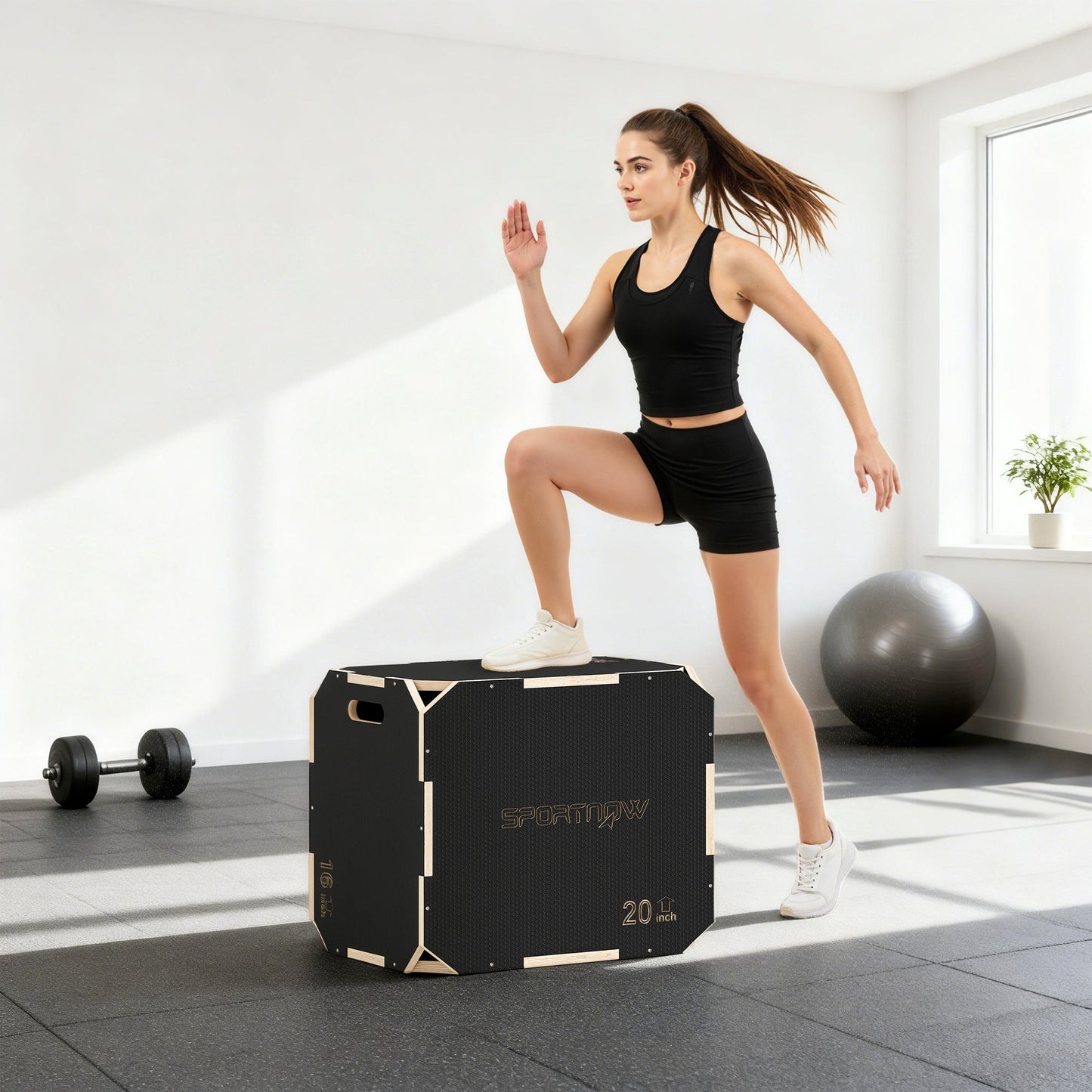 SPORTNOW Non-Slip Plyo Box, Corner-free Wooden Jump Box, 41 x 61 x 51 cm