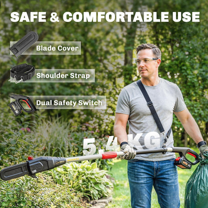 Outsunny 18V 8" Cordless Pole Chainsaw, 1.94m/2.56m Electric Chainsaw with 2 x 4.0Ah Batteries, Charger, Auto Lubrication