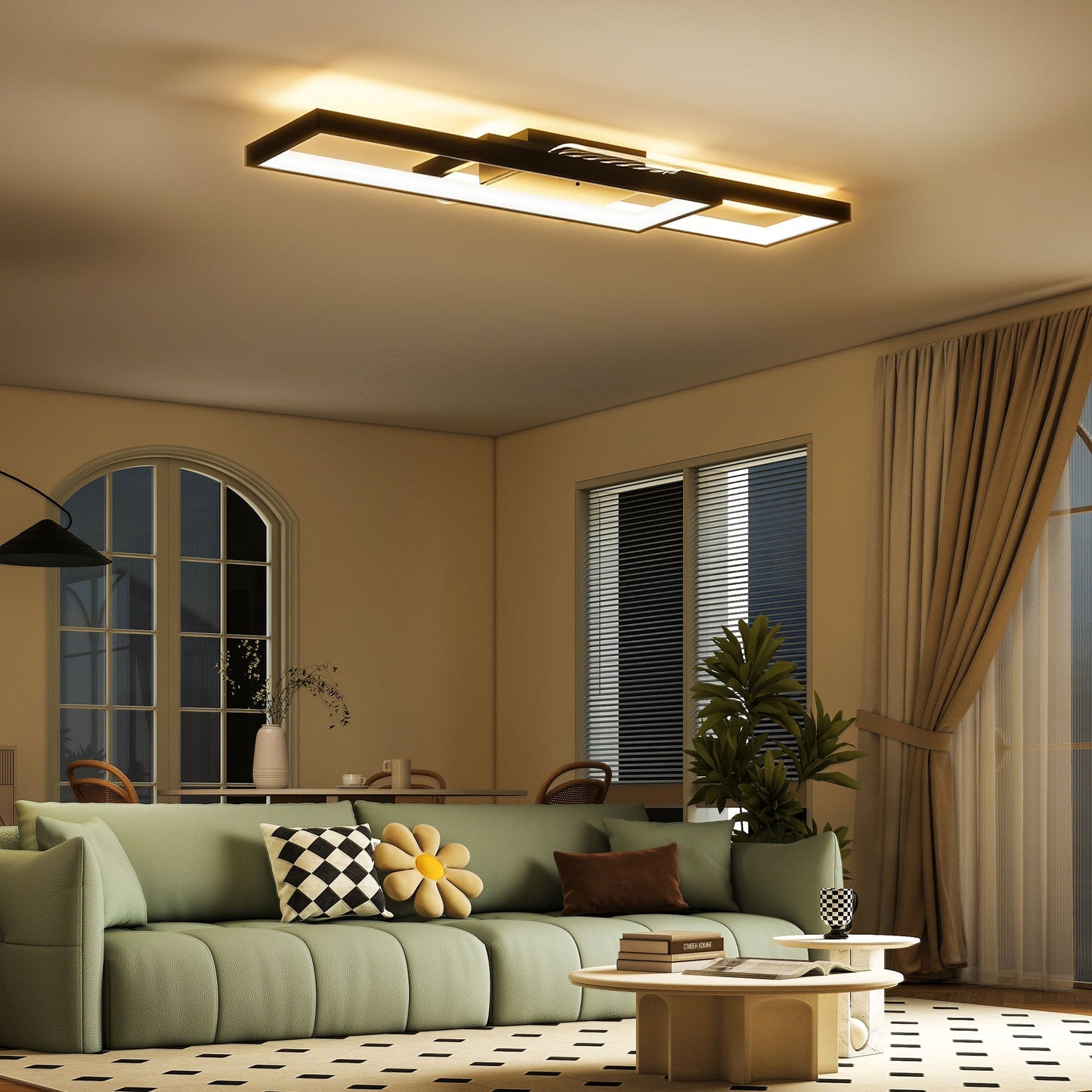 HOMCOM LED Ceiling Light, Modern Dimmable Ceiling Light with Wall Switch & Remote Control, Flush Mount Fixture Lamp with 3000-6000K Colour Temperatures for Living Room, Bedroom, Black