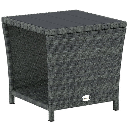 Outsunny Side Table 2-Tier Outdoor Coffee Table with Storage Shelf PS Wood Slat Top/Grey