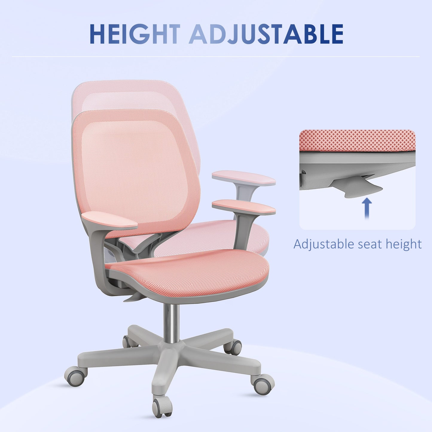 Vinsetto Office Chair, Breathable Mesh Swivel Desk Chair with Adjustable Height and  360° Swivel Security Wheels for Home Office, Study, Pink