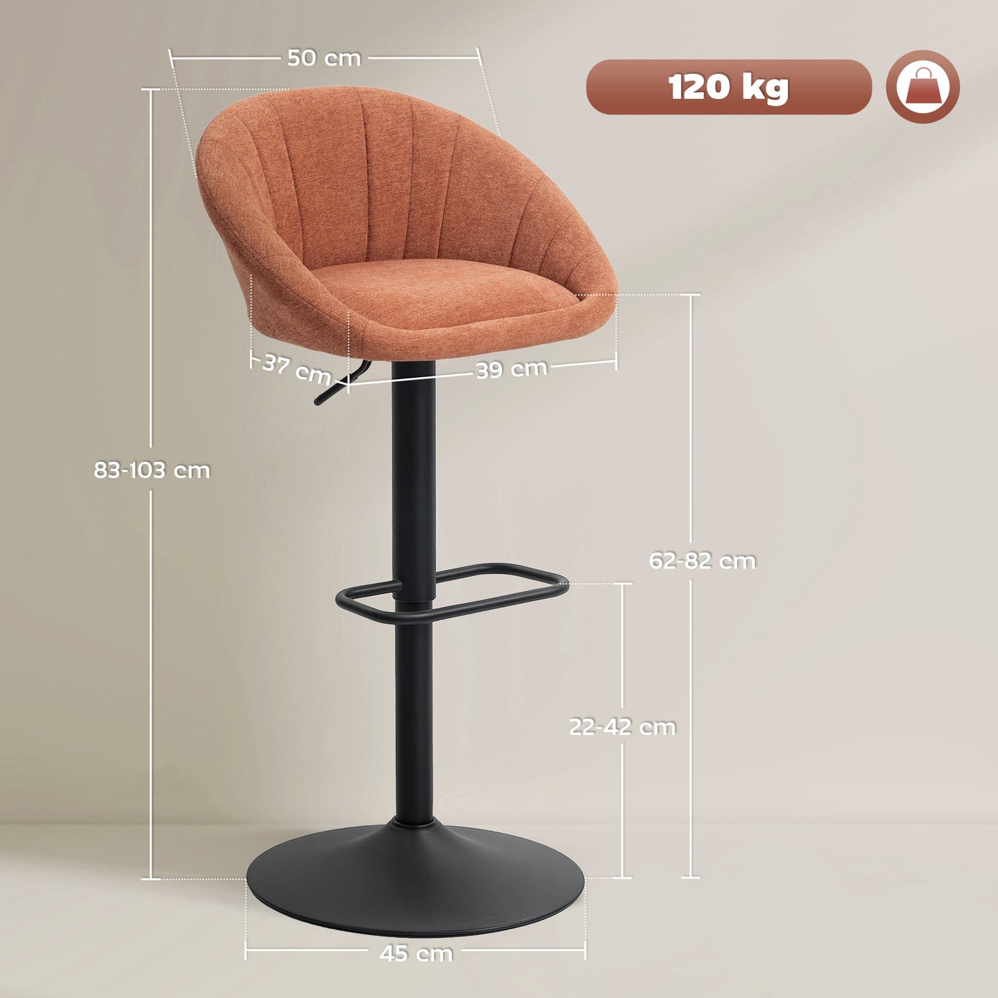 HOMCOM Set of Two Relaxed Tub Bar Stools - Orange