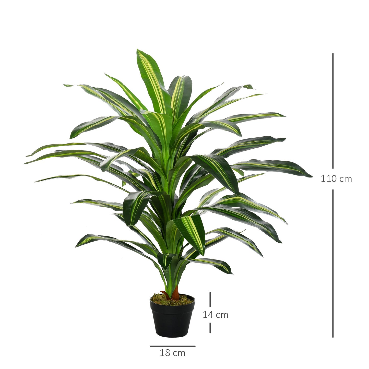 Outsunny 110cm/3.6FT Artificial Dracaena Tree Decorative Plant 40 Leaves with Nursery Pot, Fake Tropical Tree for Indoor Outdoor Décor