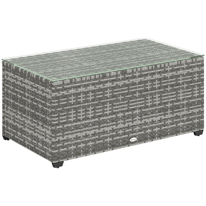 Outsunny 90 x 50cm Glass-Top Rattan Side Table - Light Grey