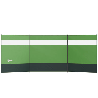 Outsunny Camping Windbreaker with Clear Windows, Carry Bag and Steel Poles, for Beach Caravan Campervan, 440 x 140cm, Army Green