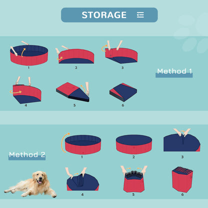PawHut Foldable Dog Paddling Pool Pet Cat Swimming Pool Indoor/Outdoor Collapsible Summer Bathing Tub Shower Tub Puppy Washer (Φ120 × 30H cm, Red)