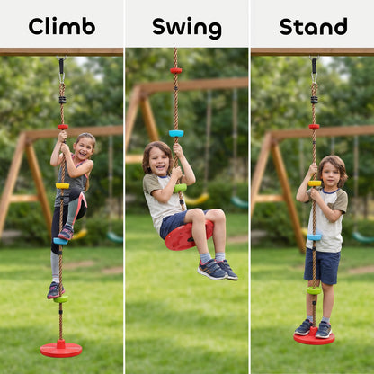 AIYAPLAY Climbing Rope, Kids Tree Swing Kit with Platforms and Disc Swings Seat, Obstacle Course Kids for Garden, Red