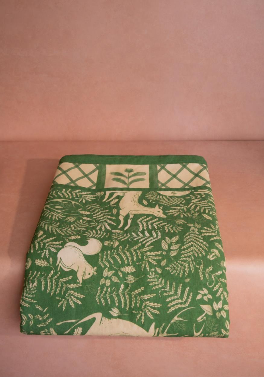 The Wycliffe Woodland Green Cotton Tablecloth