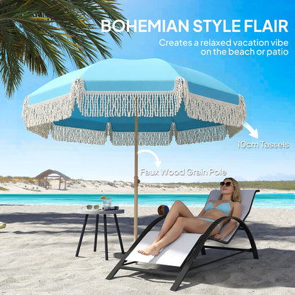 Outsunny 1.7 m Beach Umbrella with Sand Anchor, 30° Tilting Fringed Beach Garden Parasol with Adjustable Height, Grey