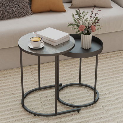 HOMCOM Set of Two Industrial Nesting Tables - Grey