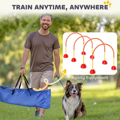 PawHut 4 Piece Dog Agility Training Equipment with 4 Adjustable Width Doors, Carry Bag, for Garden, Orange