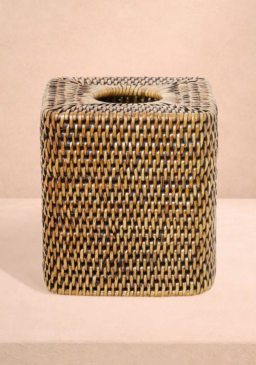 Rattan Tissue Box Cover - Brown