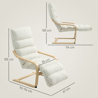 HOMCOM Curved Wooden Accent Chair, with Adjustable Footrest - Cream White