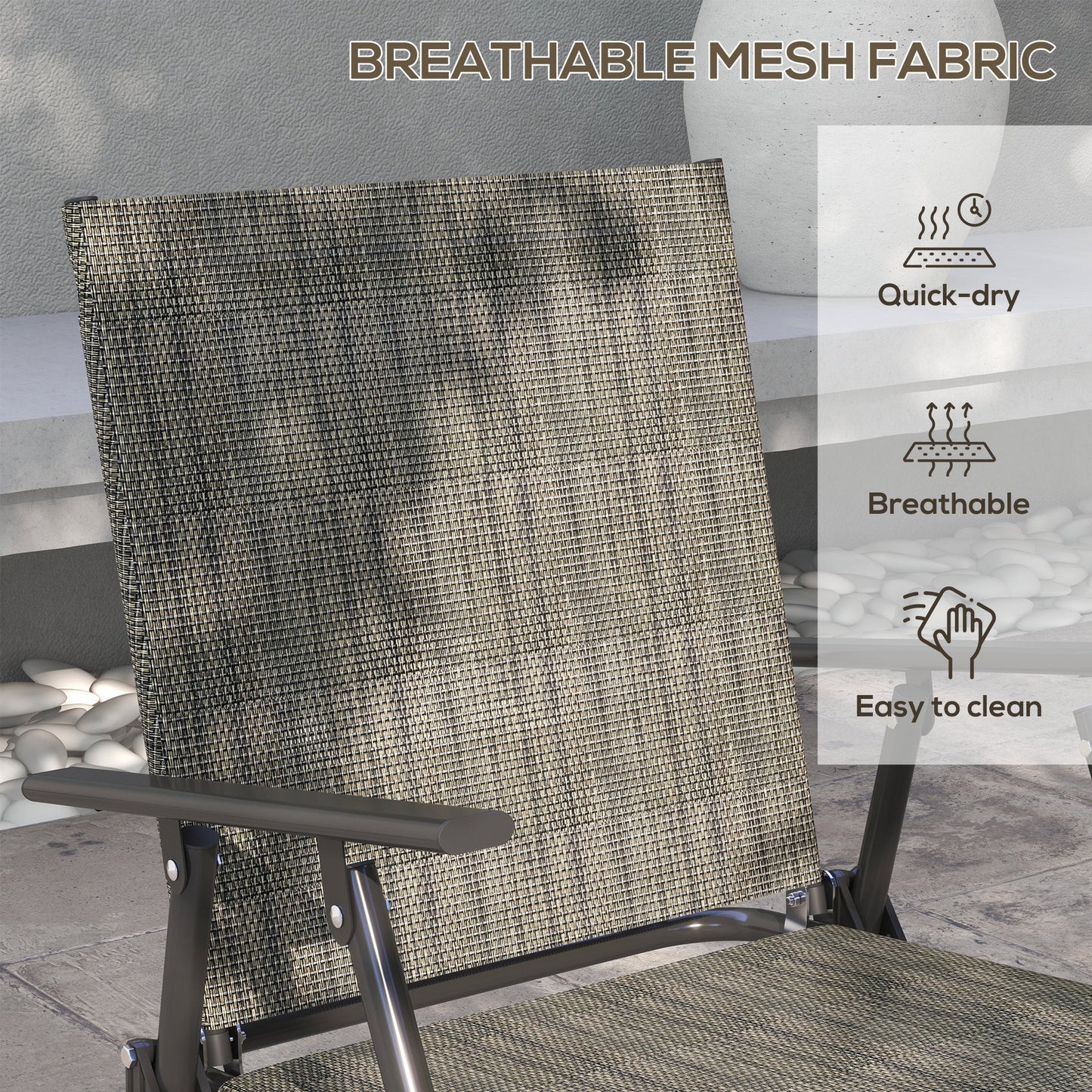 Outsunny Outdoor\'c2\'a04 Pieces Patio Furniture Set with Breathable Mesh Fabric\'c2\'a0Seat & Backrest,\'c2\'a0Garden Set with Two Foldable Armchairs, a Loveseat &\'c2\'a0Glass\'c2\'a0Top\'c2\'a0Table, Mixed Brown