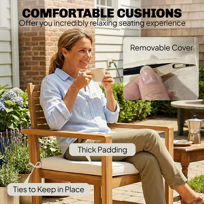 Outsunny 4 Seater Wooden Garden Furniture Set with Loveseat, Armchairs, Table, Acacia Wood Garden Sofa Set, Cream White