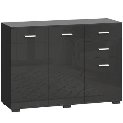 HOMCOM Sideboard, Modern Storage Cabinet with 2 Drawers, 3 Doors and Adjustable Shelves, High Gloss Black