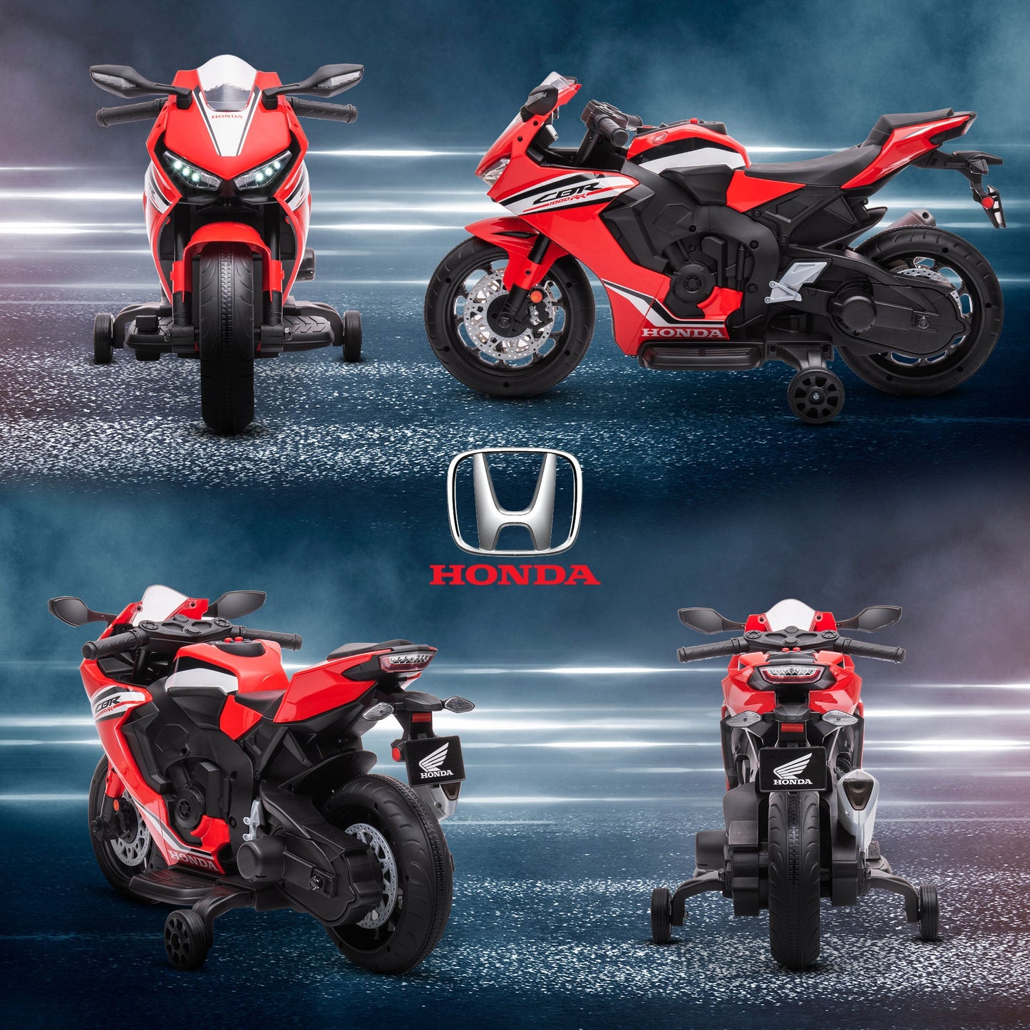 HOMCOM 6V Honda Licensed Kids Motorcycle w/ Music, Training Wheels - Red