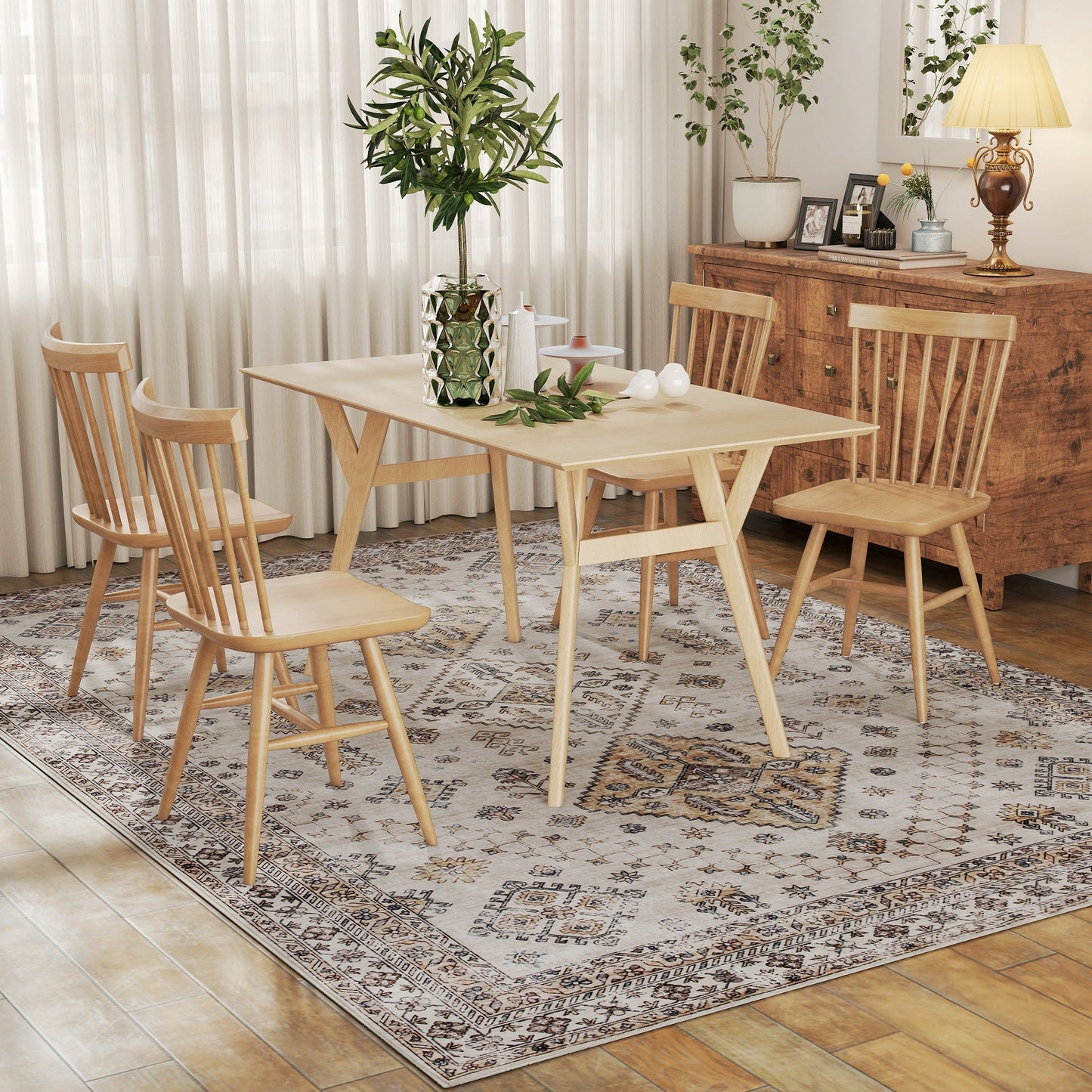 HOMCOM Vintage Area Rug, Non-Slip Washable Rug, Flannel Floor Carpet for Living Room, Bedroom, Dining Room, Home Office, 290 x 200 cm, Beige